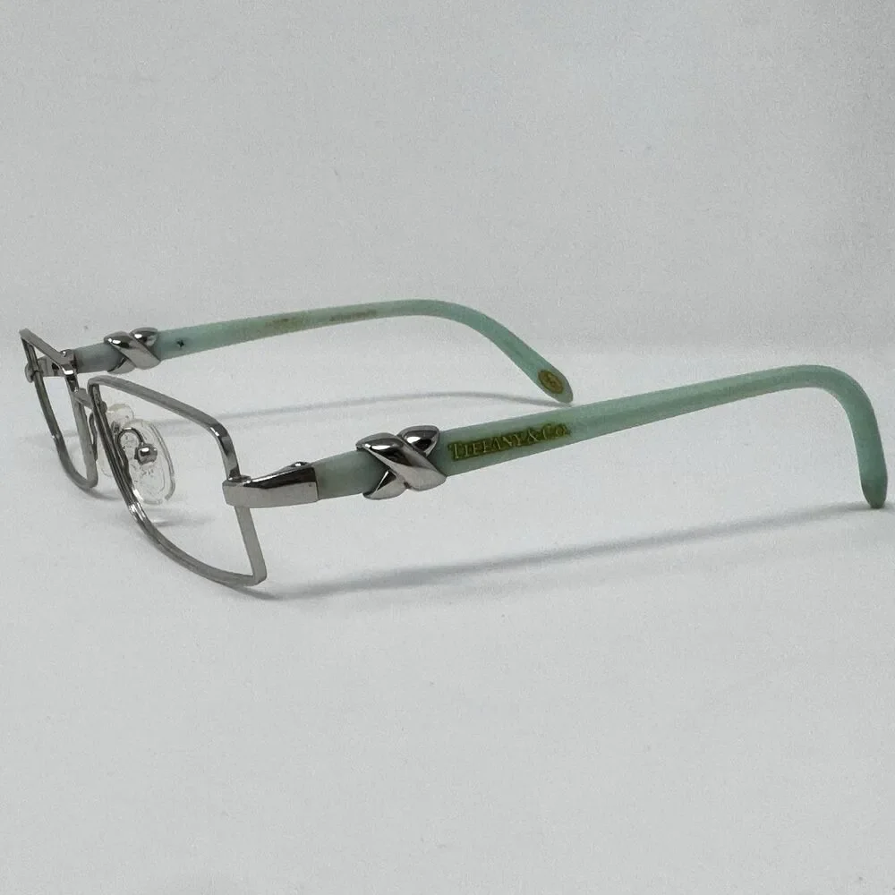 Tiffany & Co. Silver Metal Teal Accent Temple Eyeglass Frames 52-16-135
